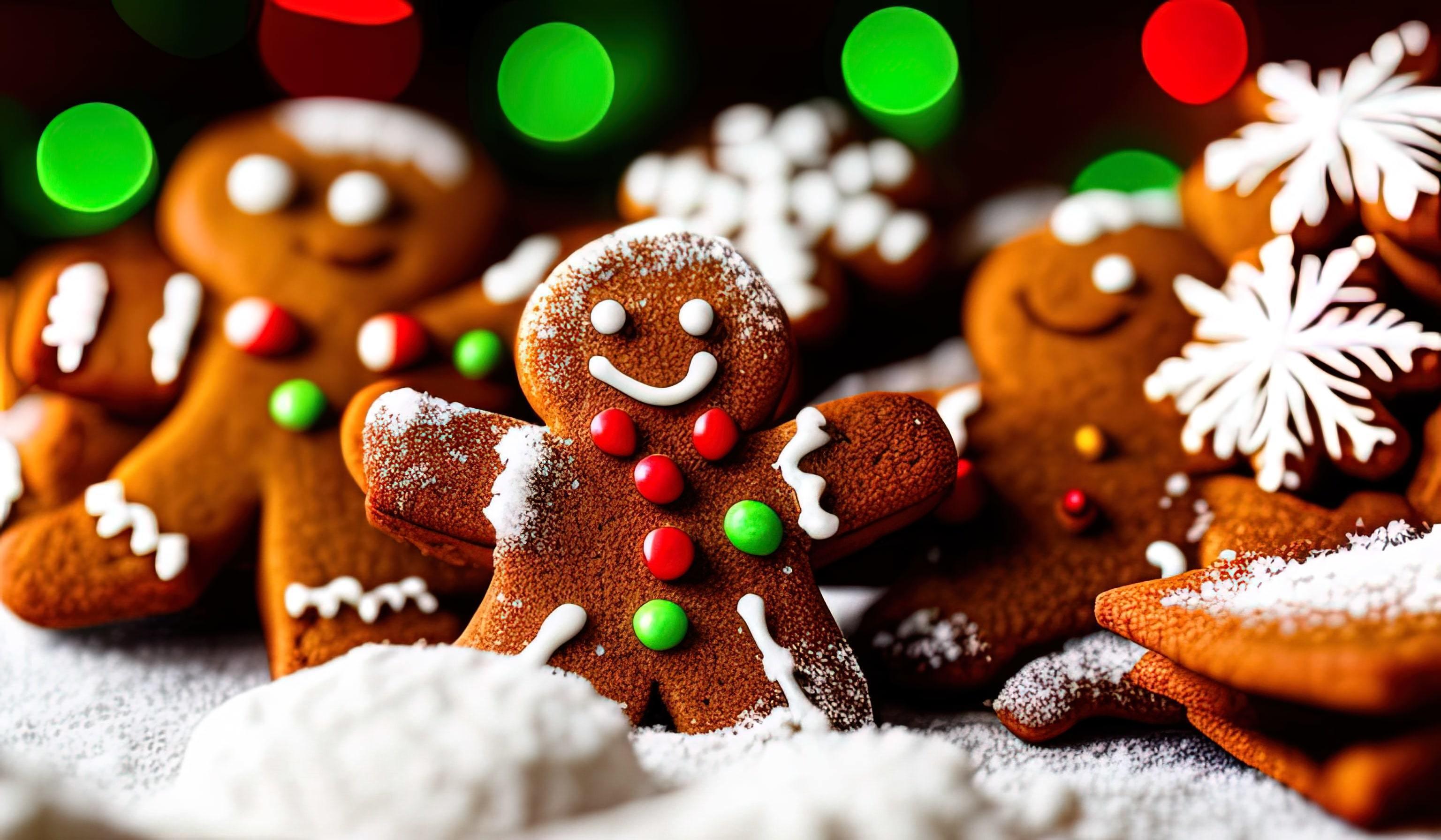 professional food photography of a Three gingerbread man cookies fall Stock Free