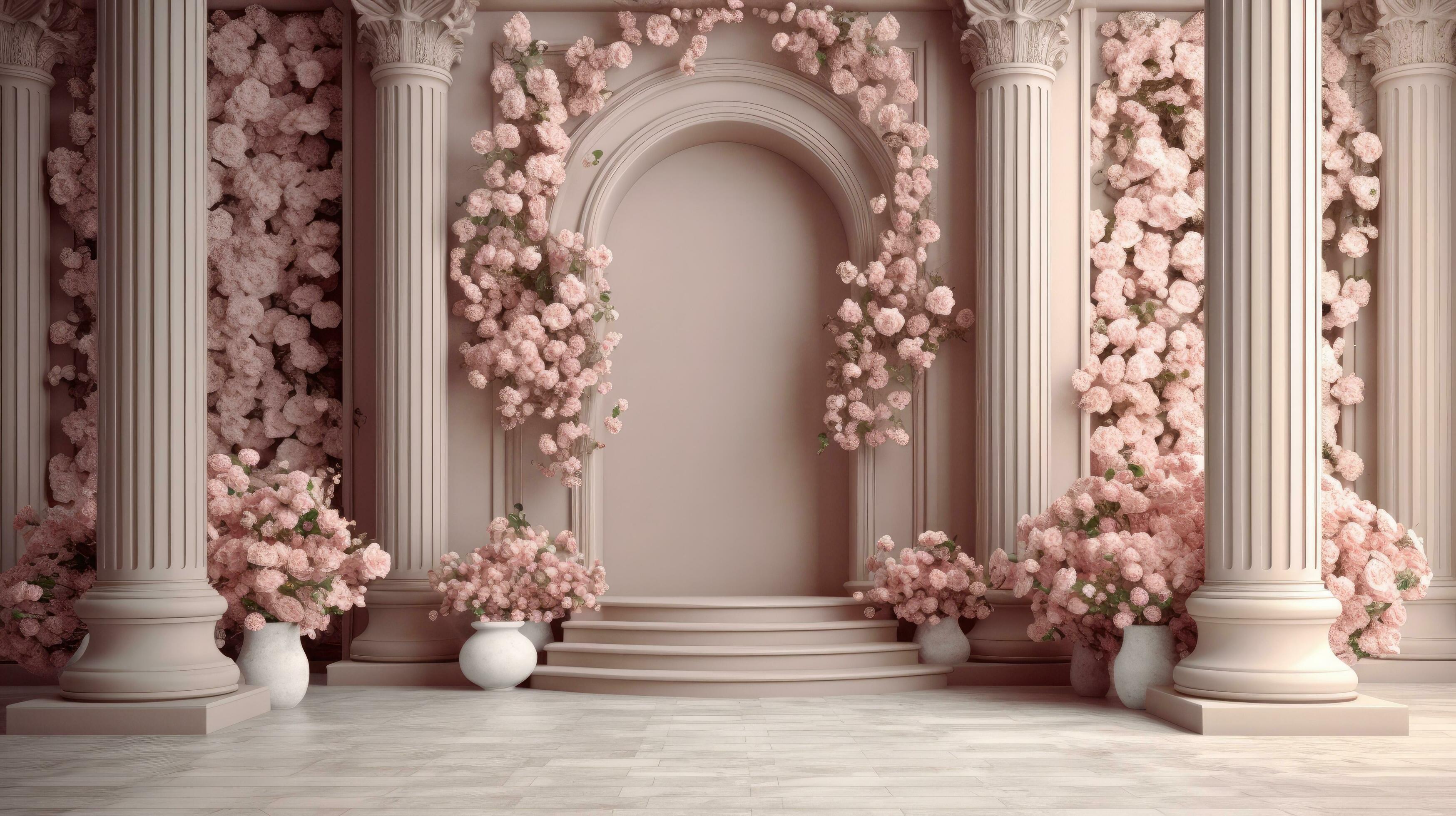 Wedding atmosphere with captivating flowers, generative AI Stock Free