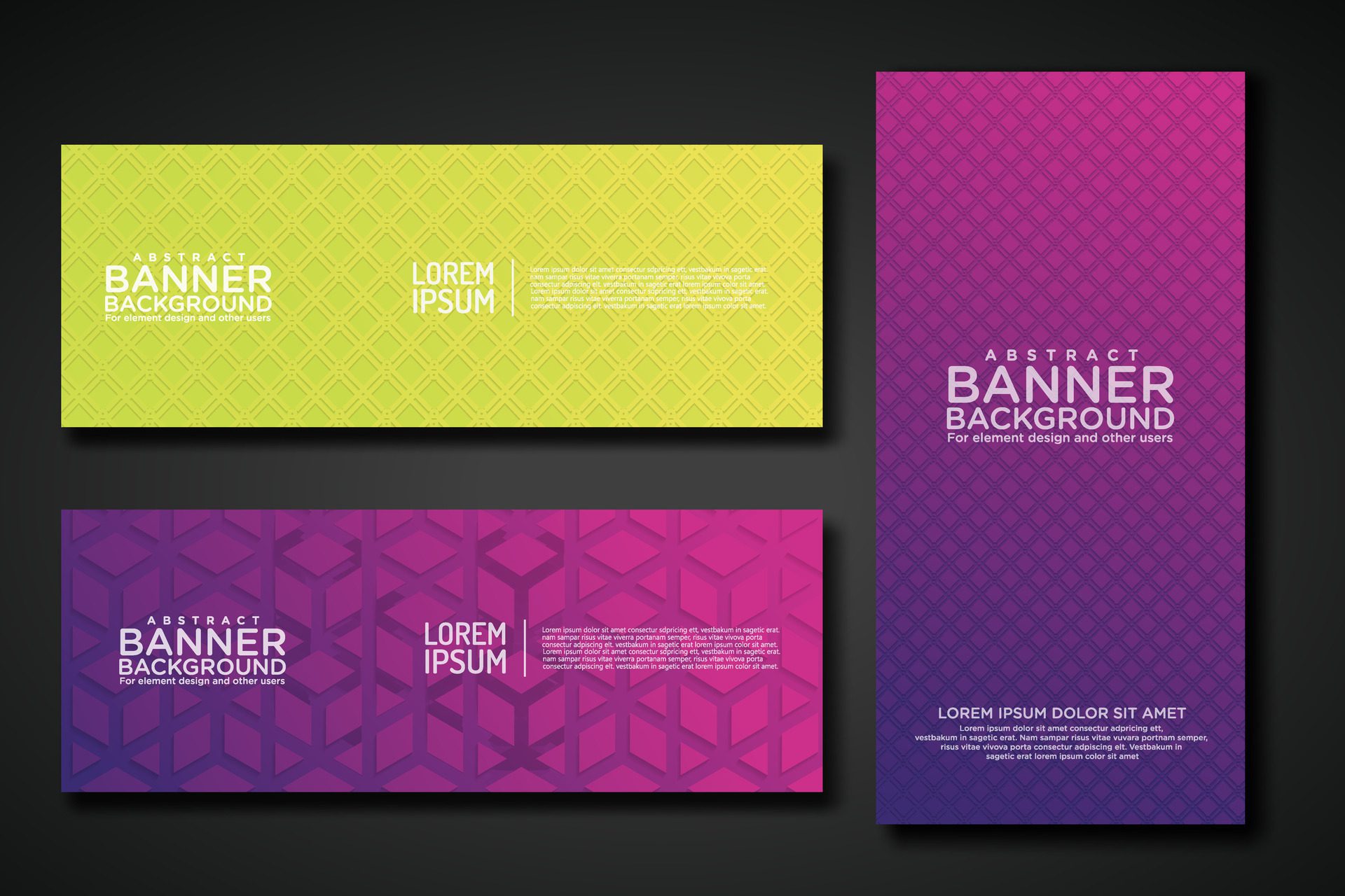 Set banner backgrounds with modern geometric lines textured pattern and colorful dynamic gradation Free Vector