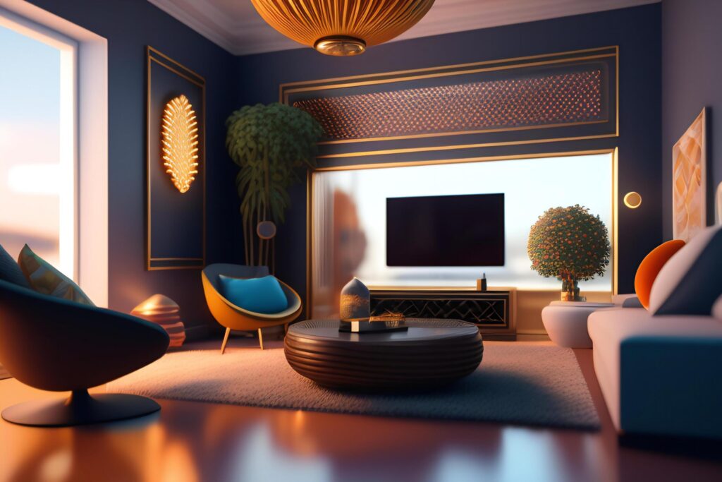 Modern living room interior design. 3d rendering concept of living room. Stock Free