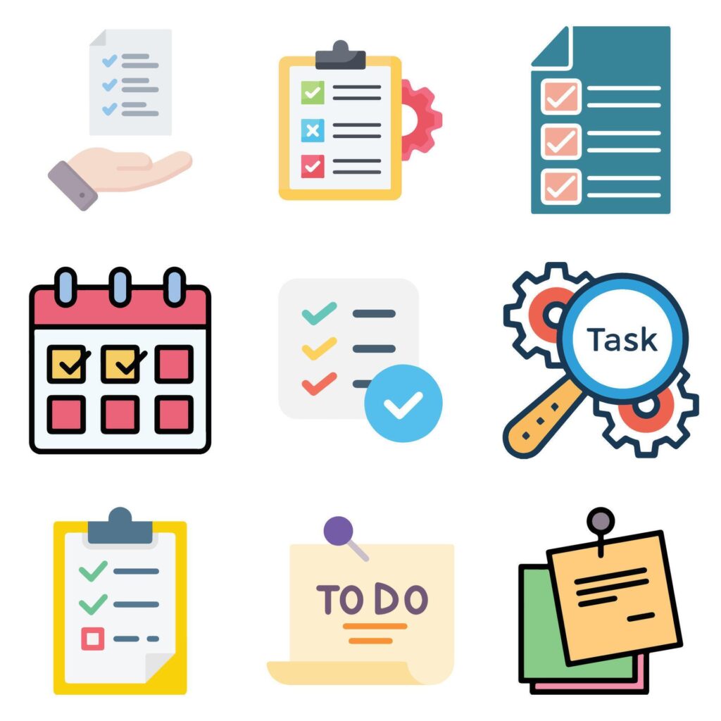 A set of tasking icons in a trendy linear style Stock Free