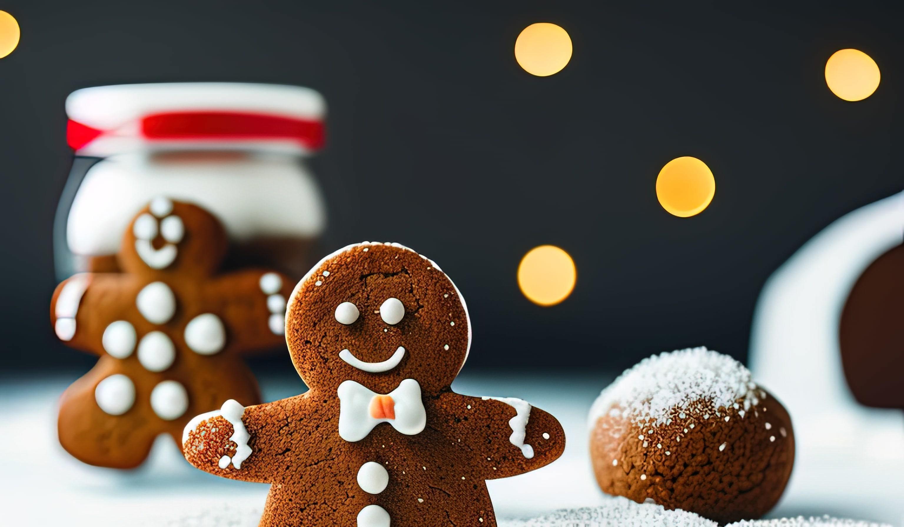 professional food photography of a Three gingerbread man cookies fall Stock Free