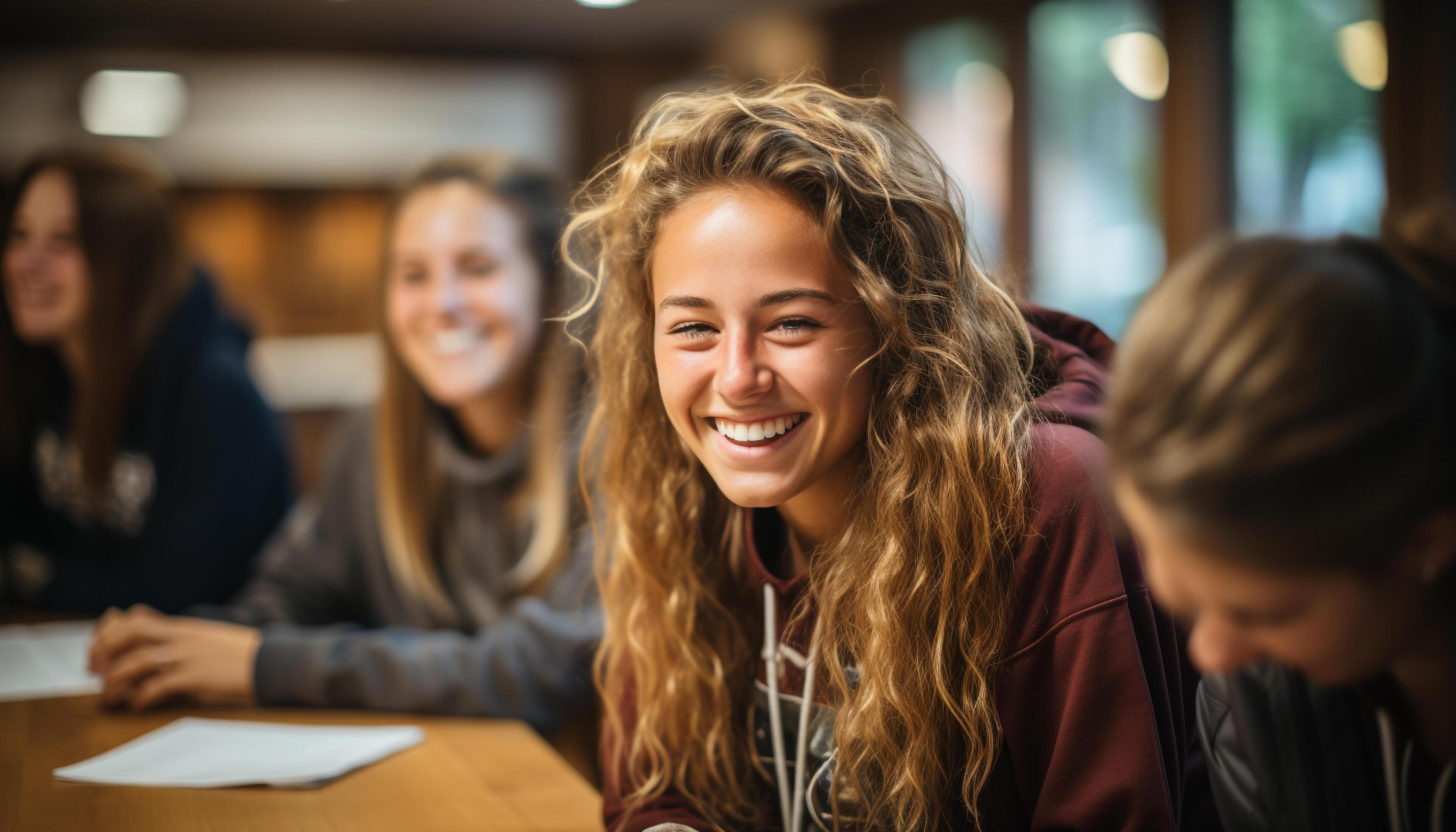 AI generated Young women studying together, smiling and enjoying their education generated by AI Stock Free