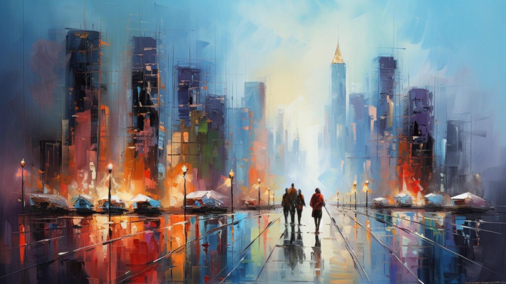 AI generated Oil Painting Abstract City Background Stock Free