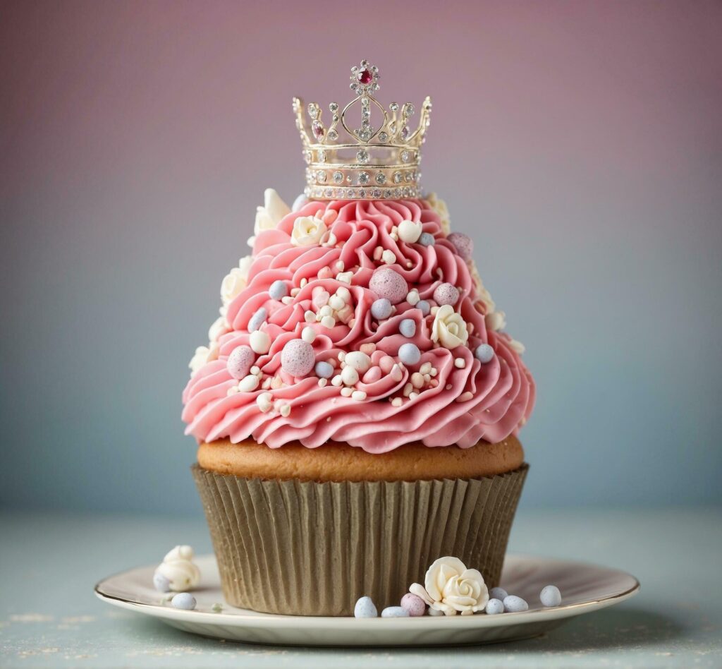 Cupcake with pink cream and fresh raspberries on a wooden table Free Photo