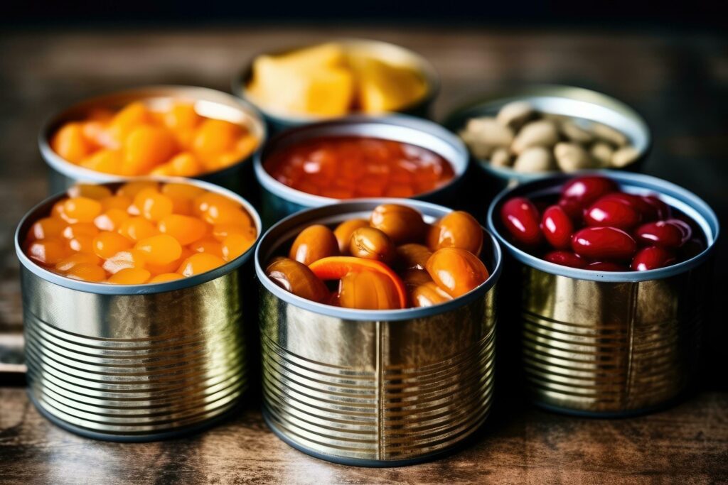 canned fruit in The kitchen table Food Photography AI Generated Stock Free