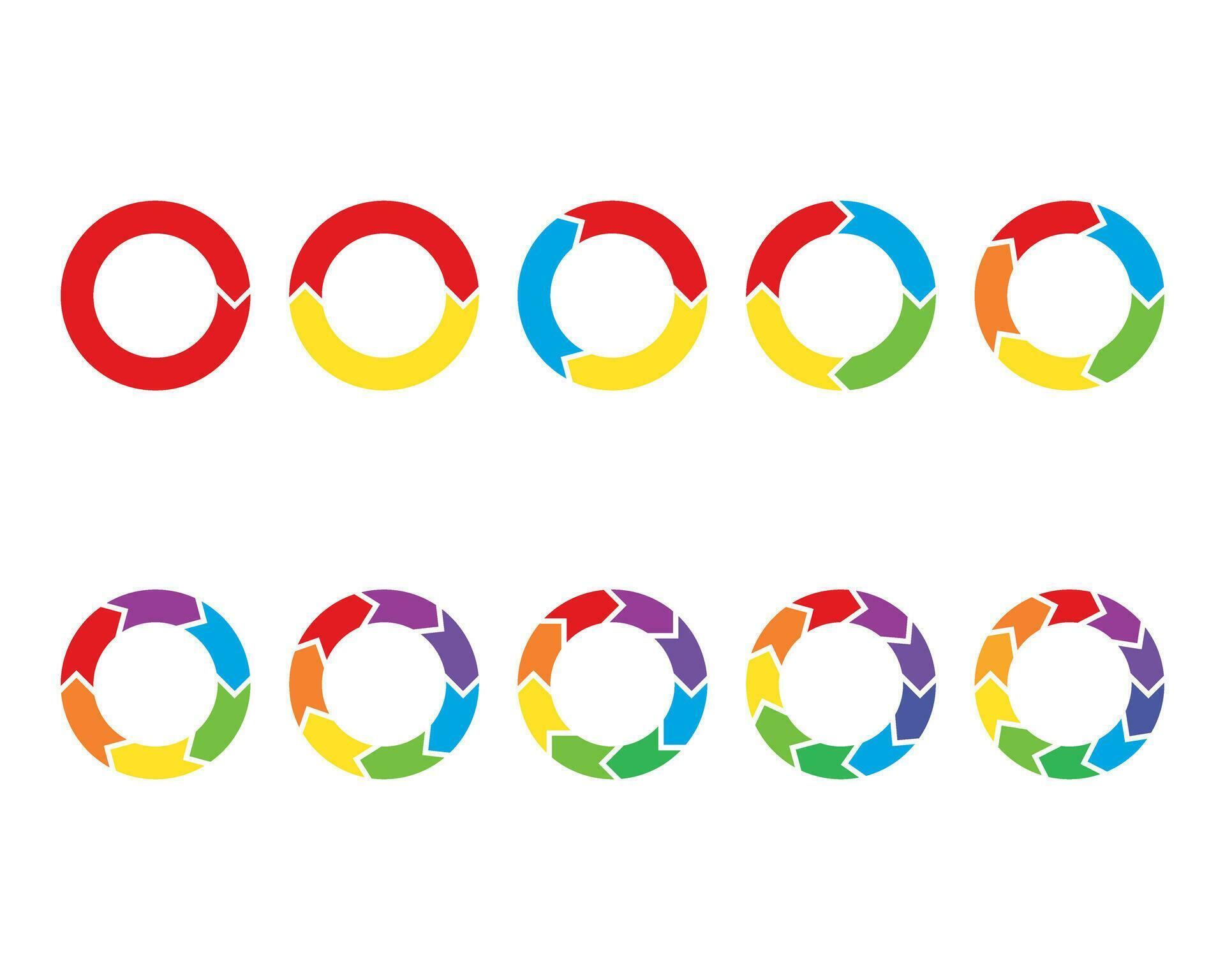 Colorful circle arrow charts. Multicolor spinning arrows icons Stock Free