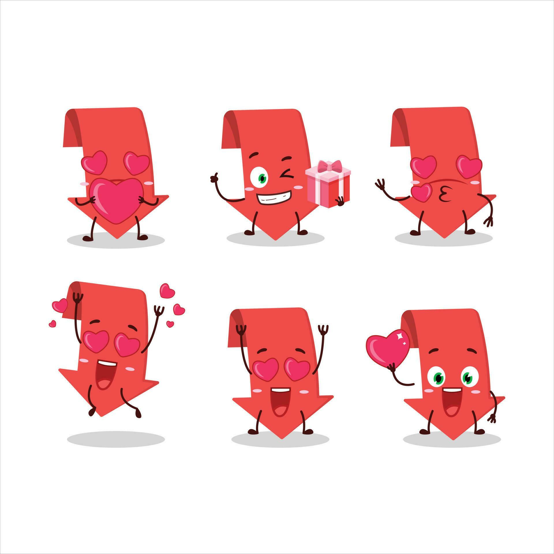 Arrow down cartoon character with love cute emoticon Stock Free