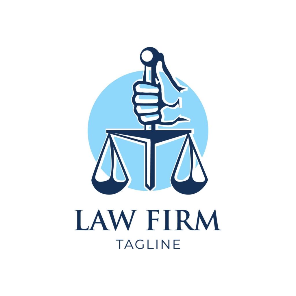 Blue minimalist law logo design. Lawyer or notary design template. Editable Vector Stock Free