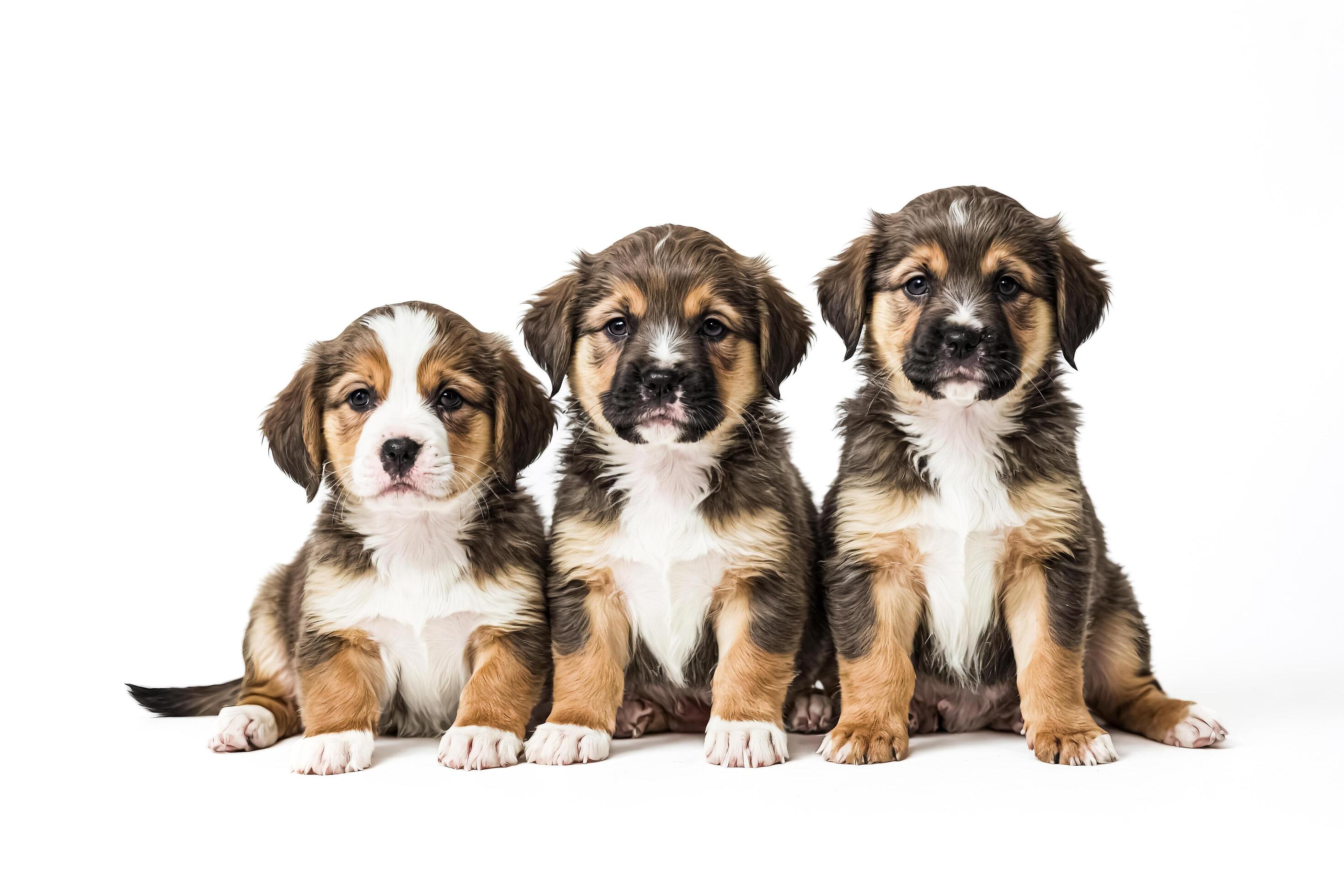 Three Cute Puppies Sitting on White Background Stock Free