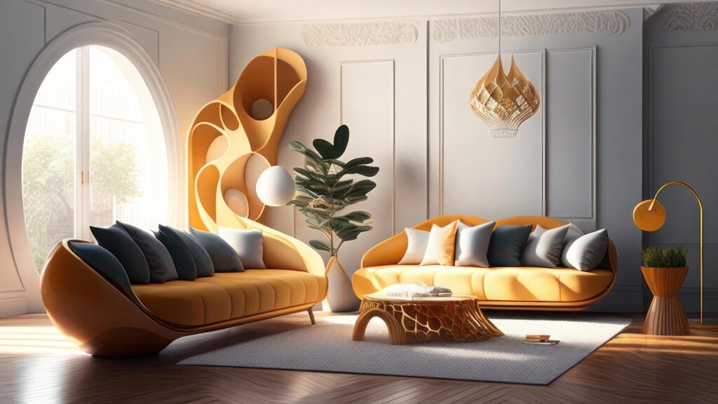 interior with yellow sofa. 3d illustration mockup in modern style. Stock Free