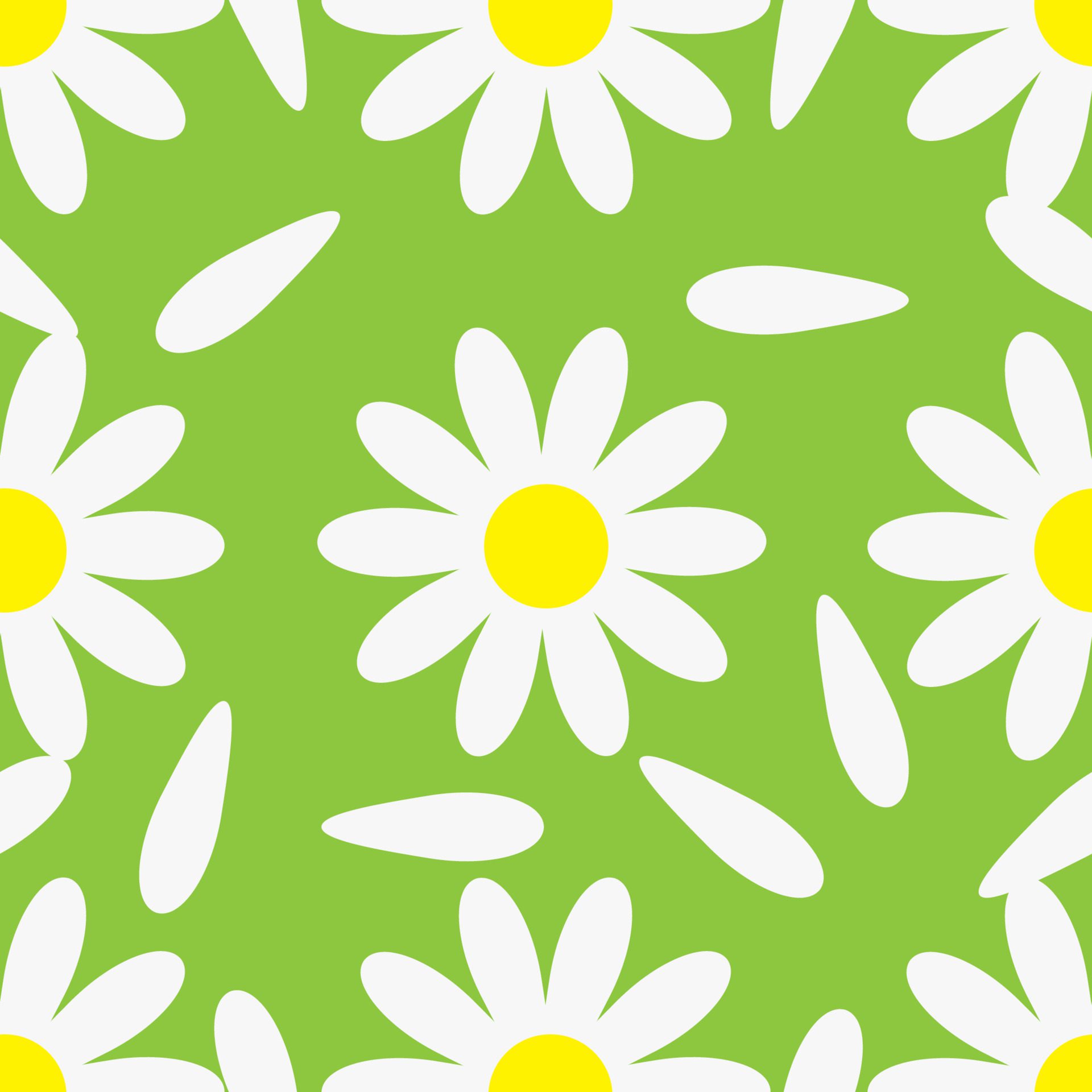 Blooming chamomile with petals on green background, seamless pattern. Vector Illustration Free Vector