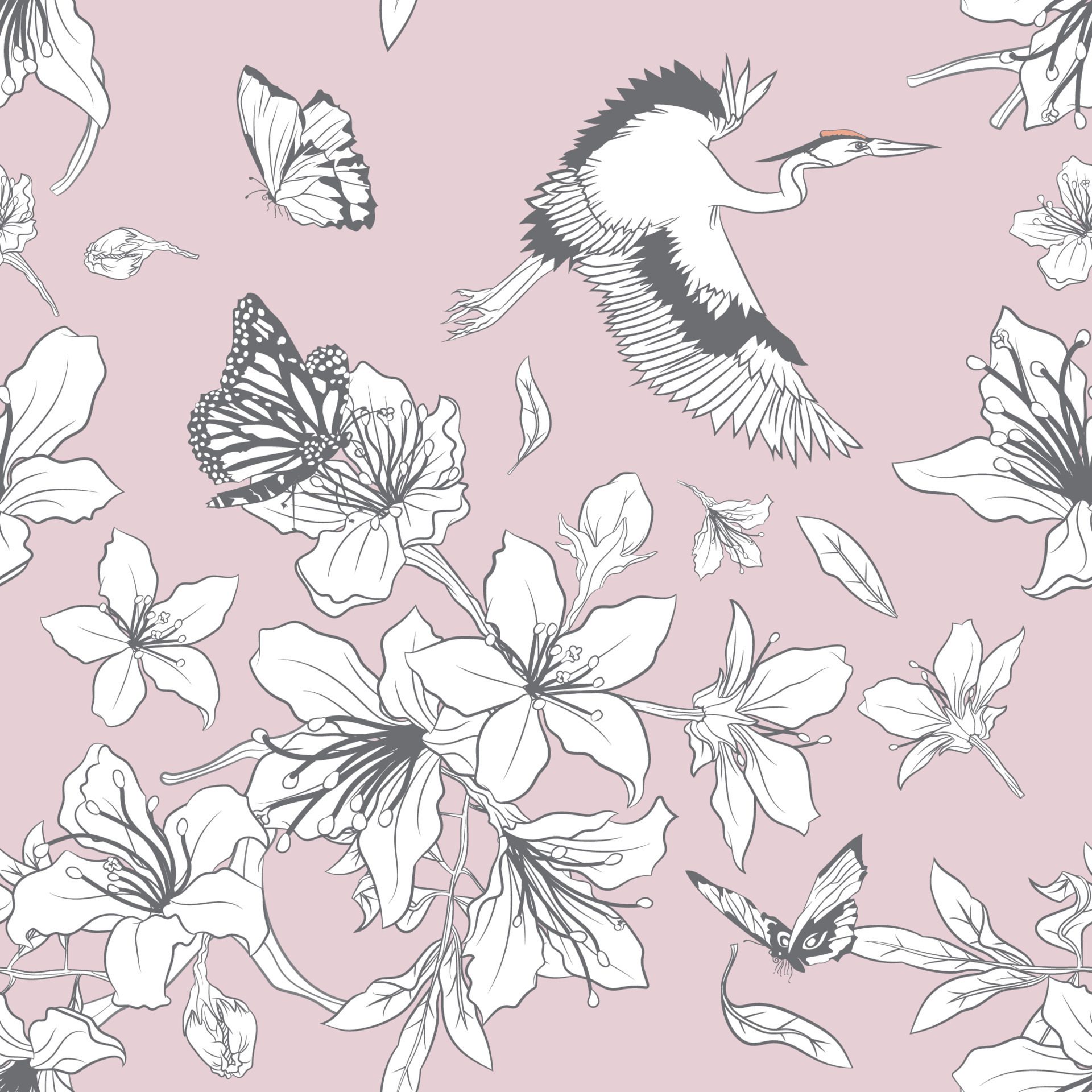 Beautiful floral line art seamless pattern Free Vector