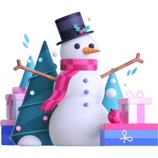 Snowman, gifts, presents 3D illustration