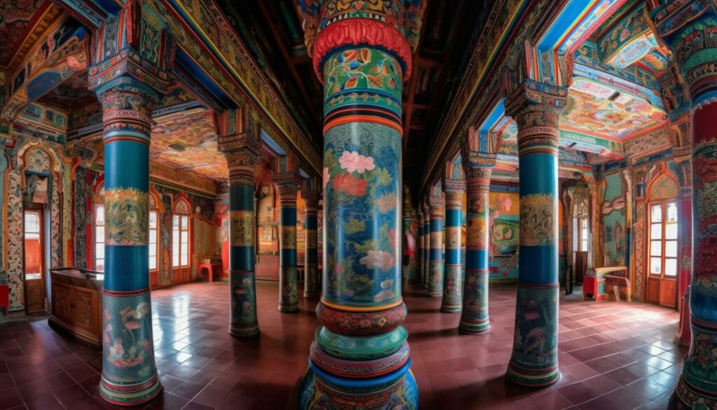 Elegant altar inside Beijing pagoda showcases ancient Chinese culture generated by AI Stock Free