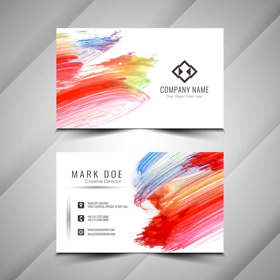 Abstract colorful watercolor business card design template Stock Free