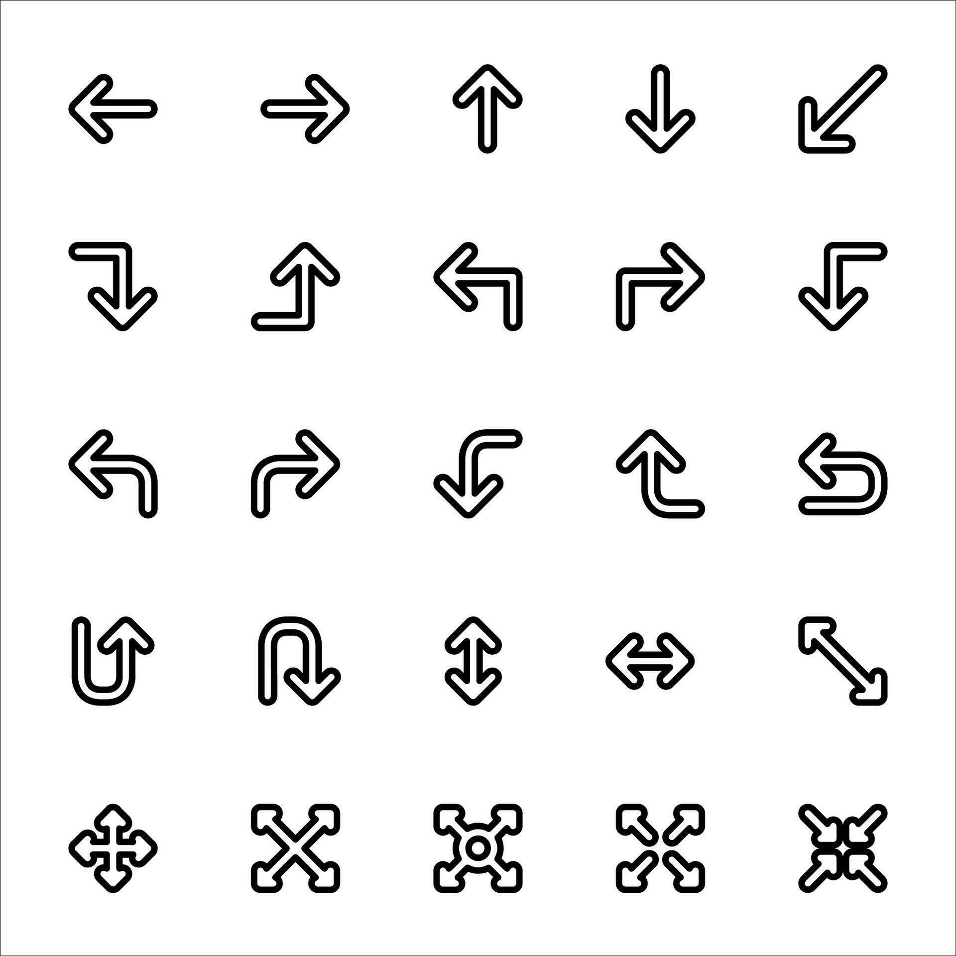 Arrow icon set. line icon collection. Containing up, down, cursor, arrow icons. Stock Free