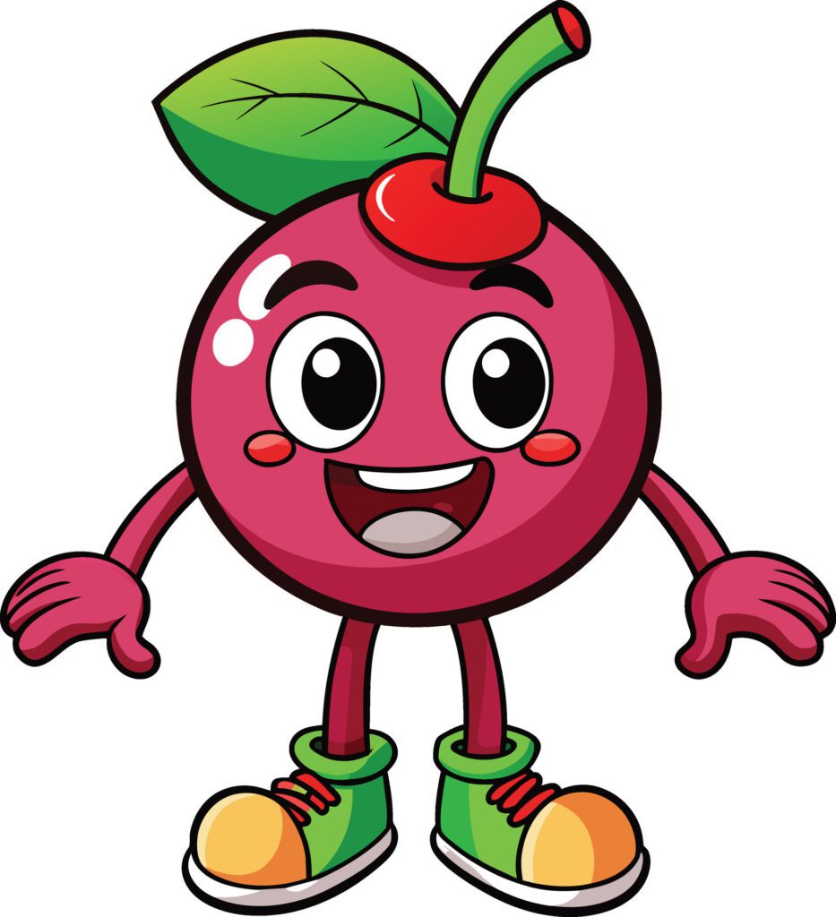 Cute cherry fruit character isolated on a white background illustration. Free Vector