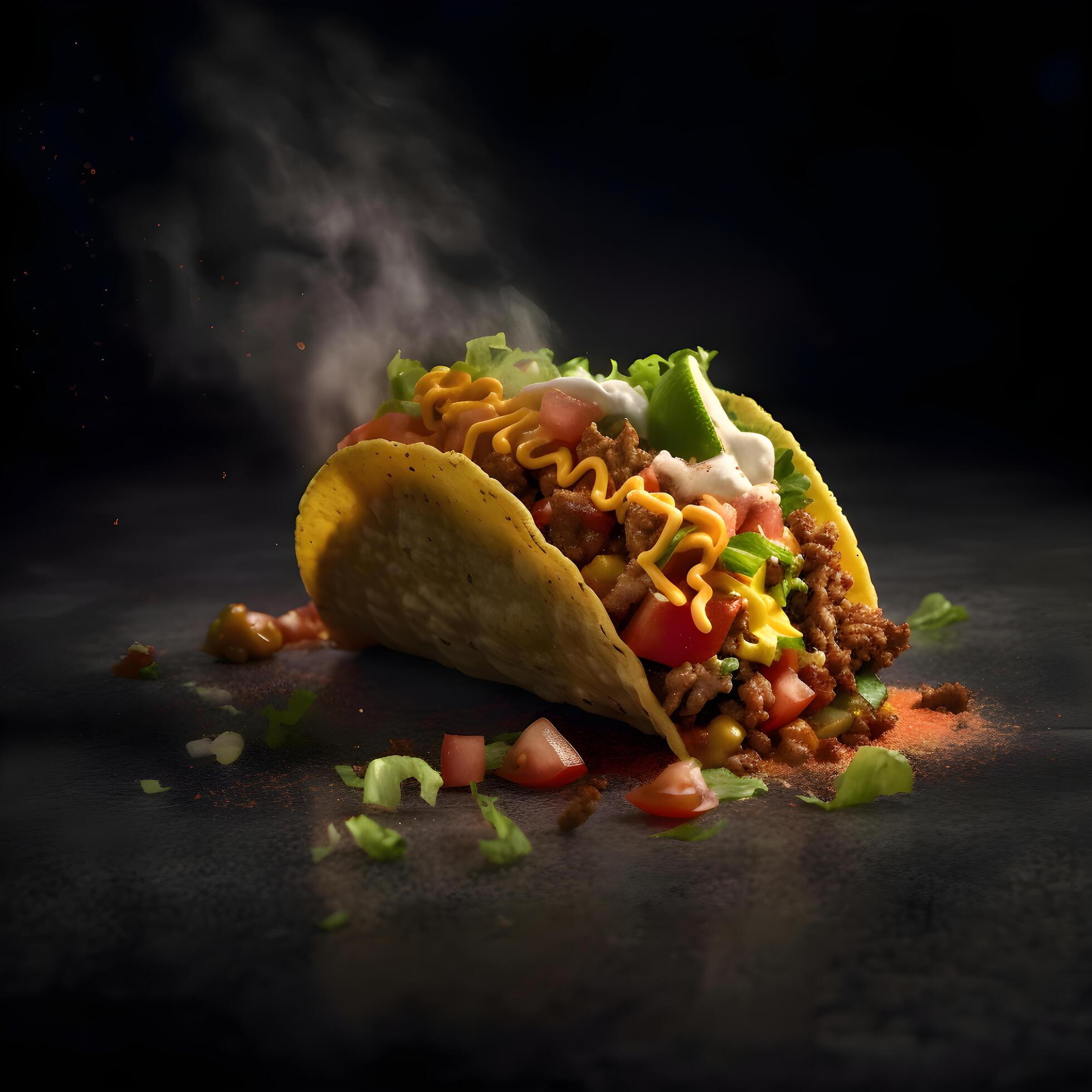 Tacos with meat and vegetables on a black background. Mexican food., Image Stock Free