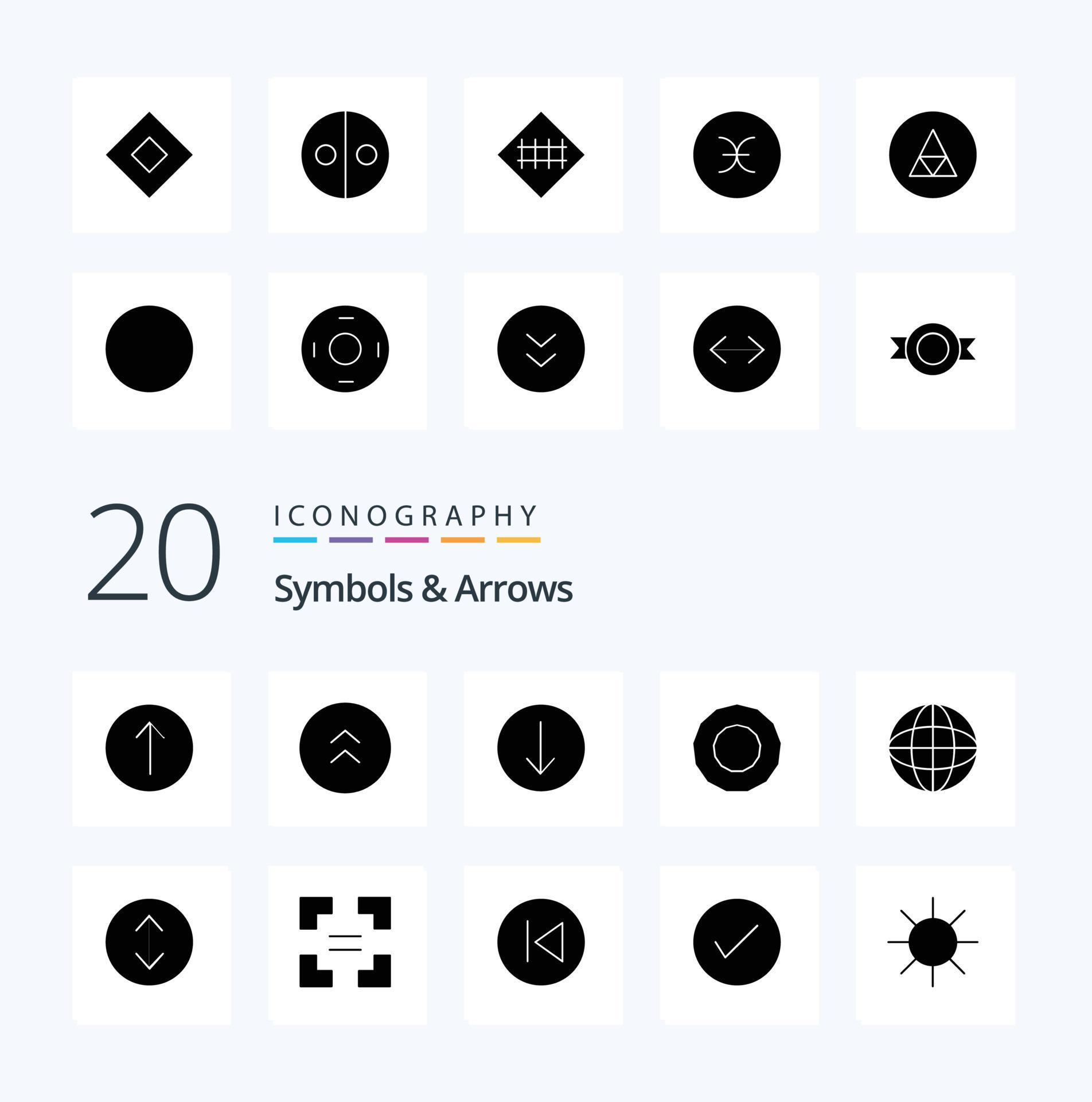 20 Symbols Arrows Solid Glyph icon Pack like full screen arrows symbol worldwide globe Stock Free