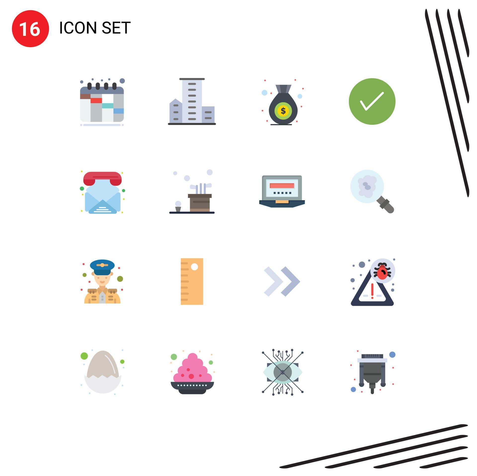 User Interface Pack of 16 Basic Flat Colors of email tick bag okay arrows Editable Pack of Creative Vector Design Elements Stock Free