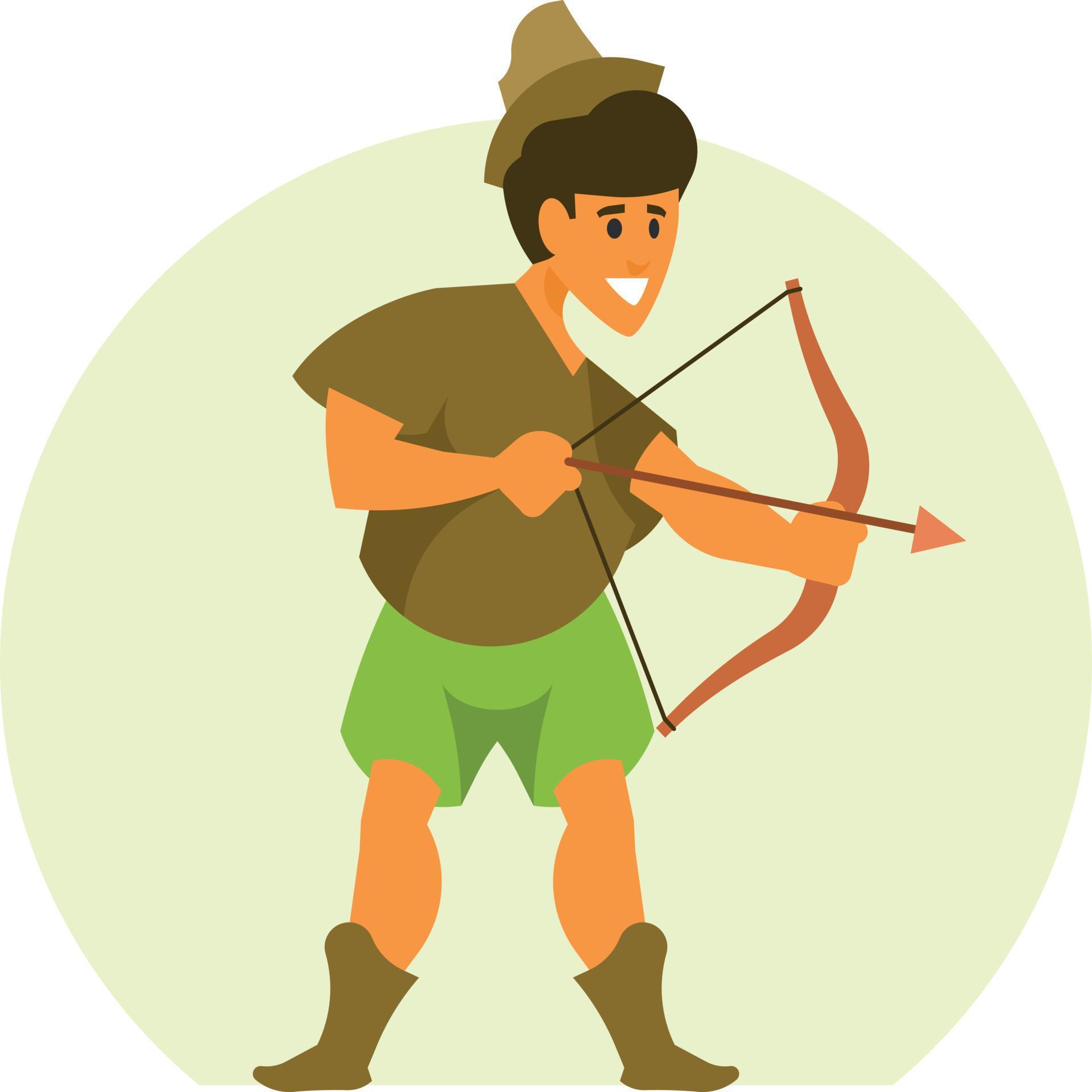 A Young Man With A Bow And Arrow, Cartoon Style Stock Free