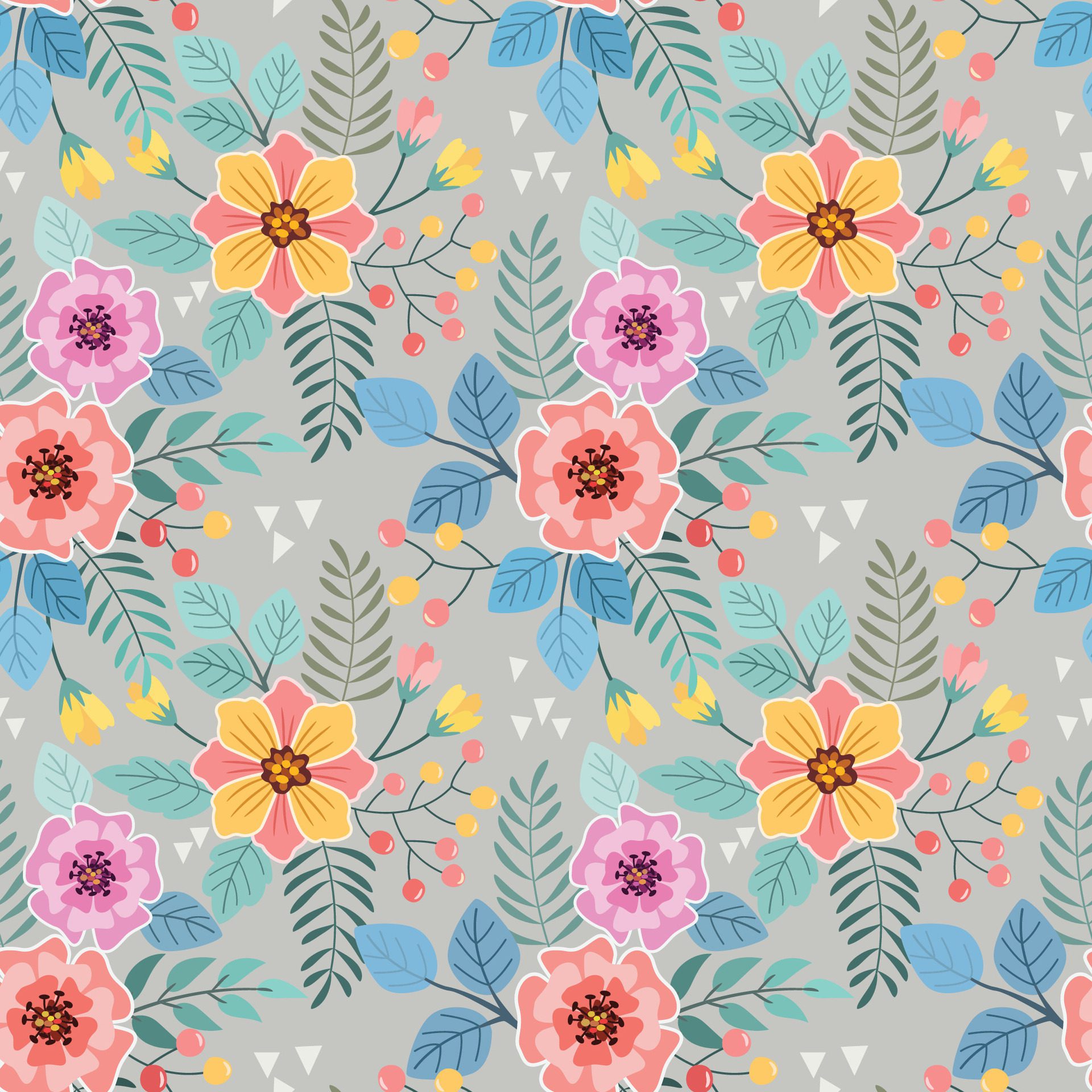 Colorful hand draw flowers seamless pattern. Free Vector