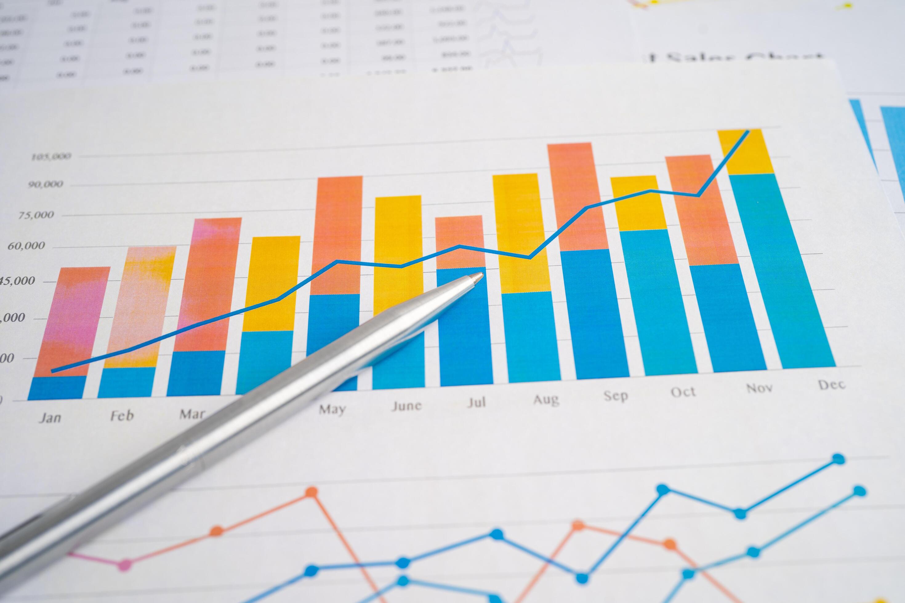 Pen on graph paper. Financial development, Banking Account, Statistic, Investment Analytic research data economy, Business. Stock Free