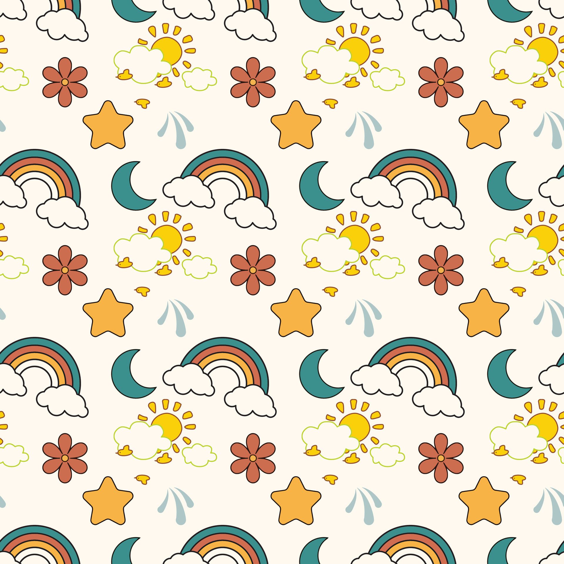 A Day Passes By Seamless Pattern Design Free Vector