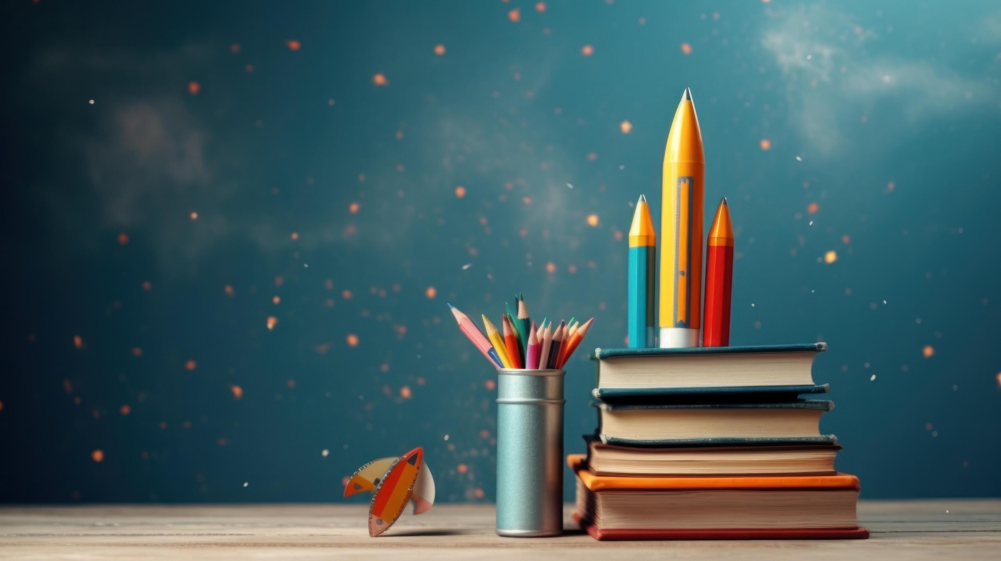 Books and rocket. Education concept. Illustration Stock Free