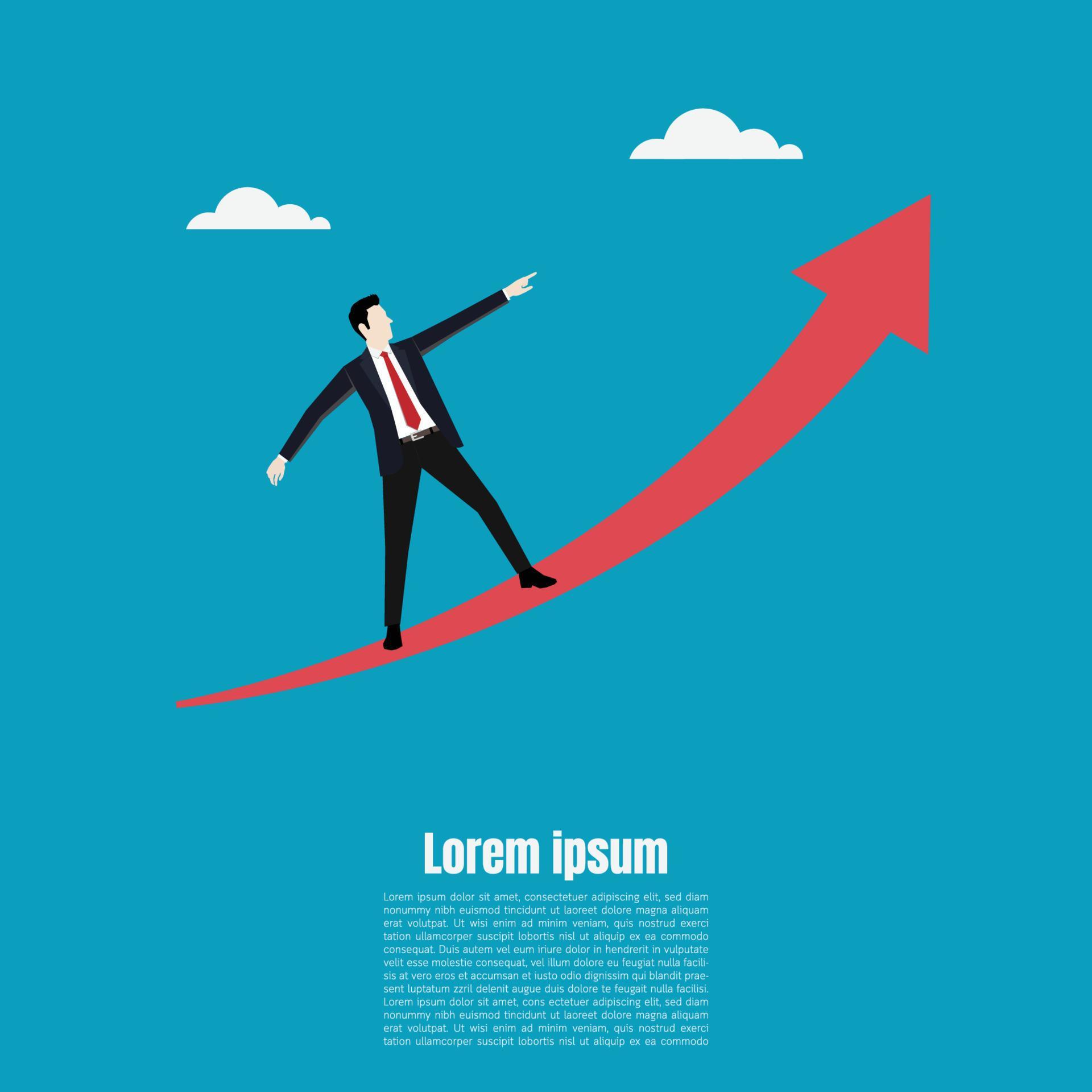 businessman stand on a growth arrow to the target. Stock Free