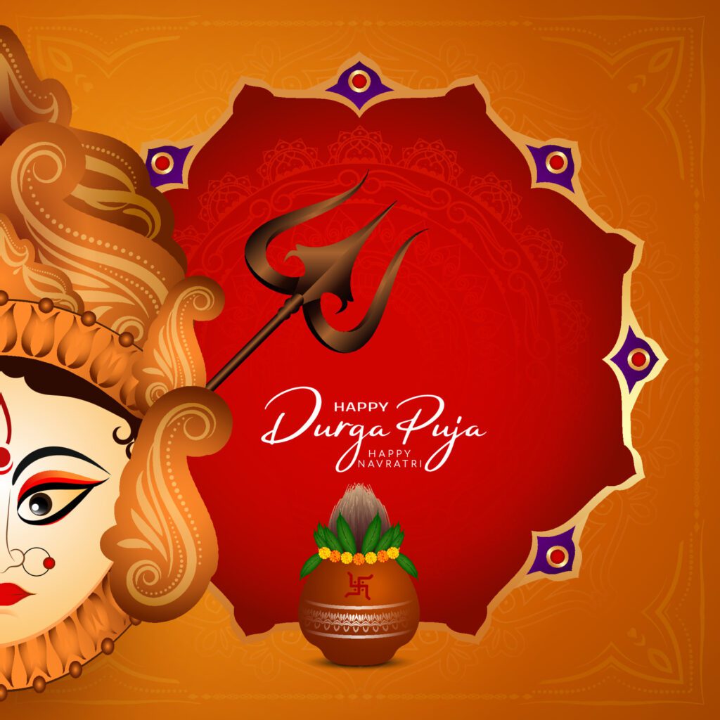 Happy Durga puja and happy Navratri cultural hindu festival background Free Vector