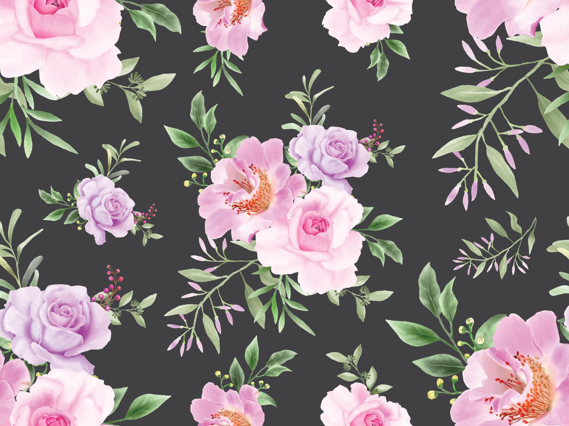 Beautiful Flowers and leaves seamless pattern Free Vector