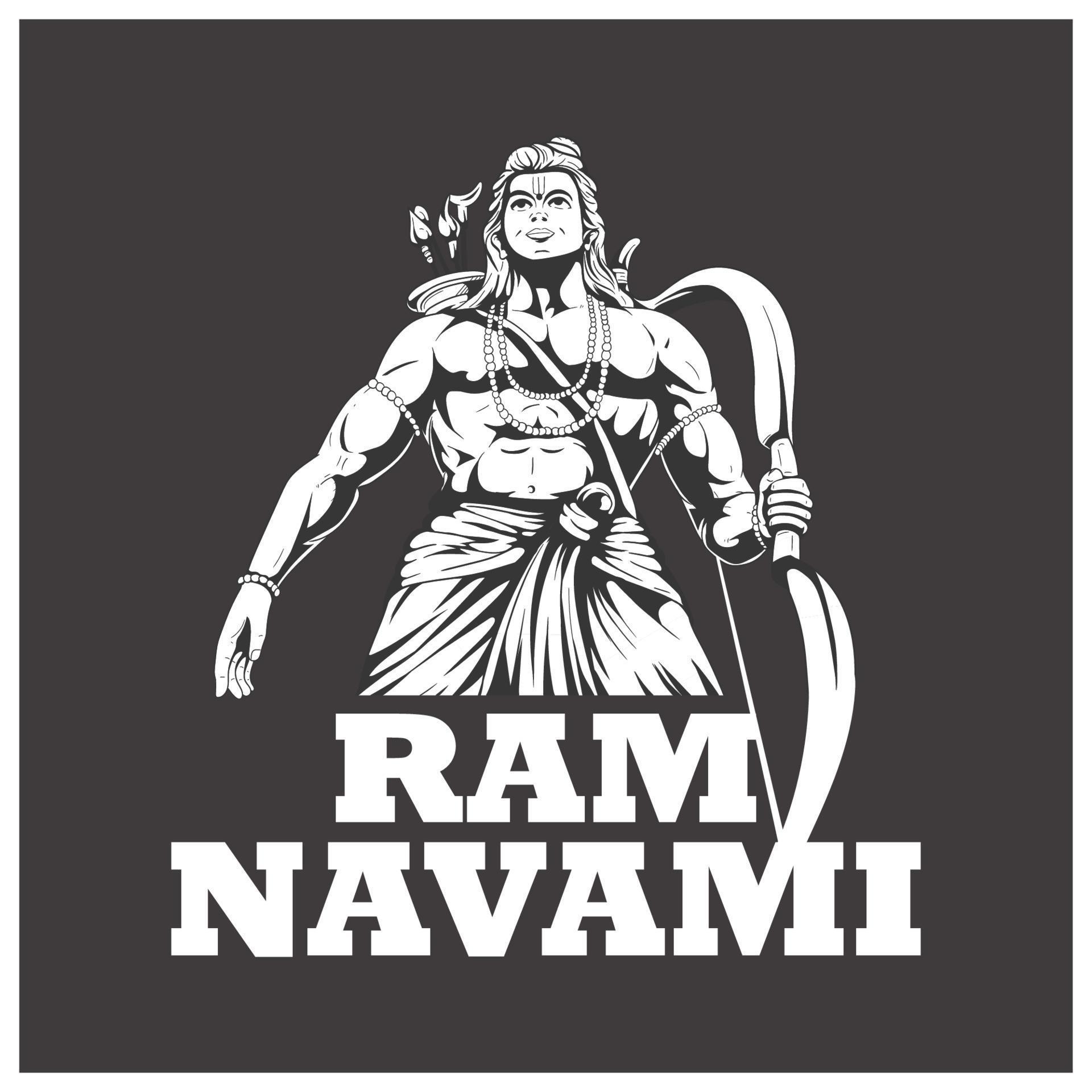 illustration of Lord Rama with bow arrow. Happy Ram Navami. Black Background Stock Free