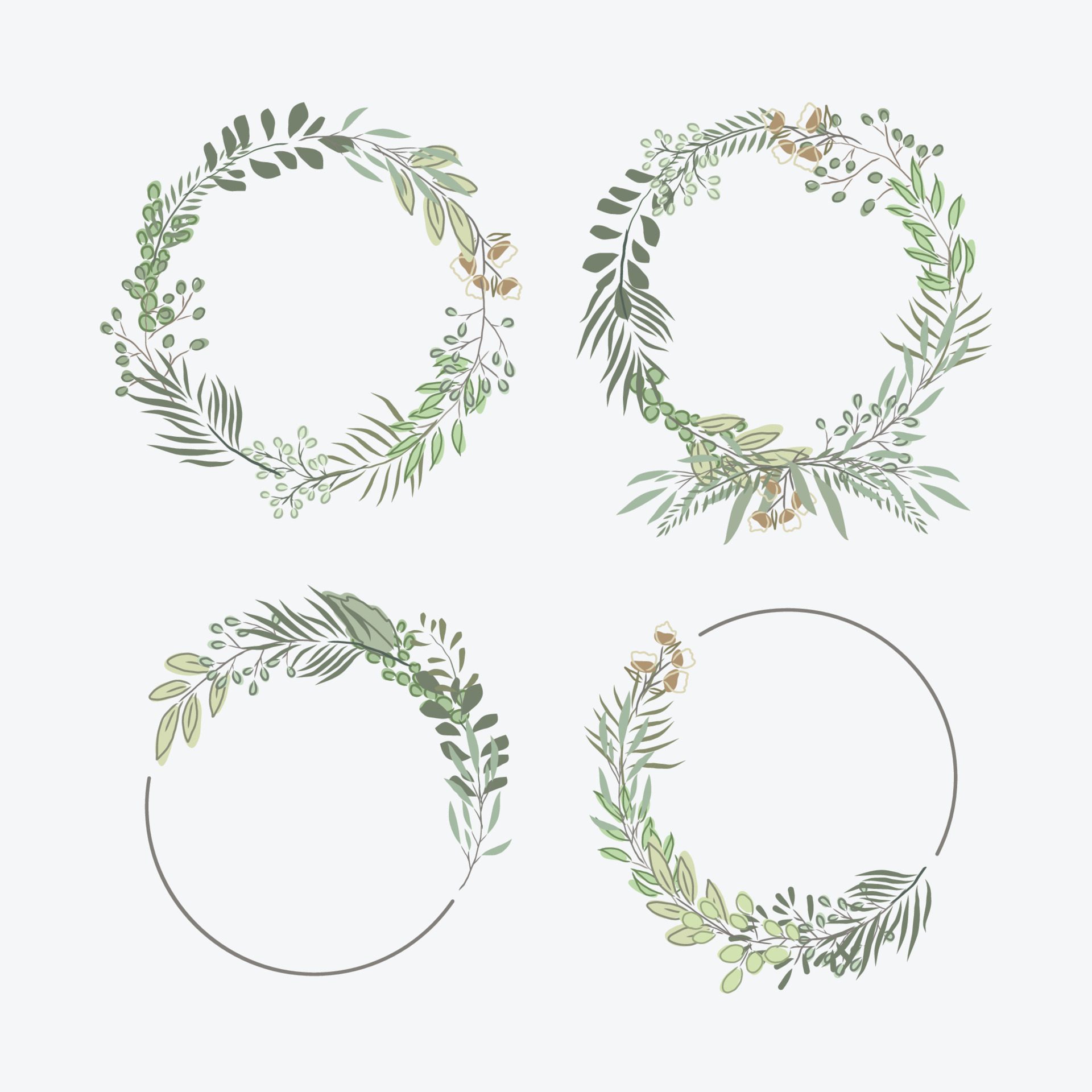 set collection of hand drawing circle frame botanical greenery Free Vector