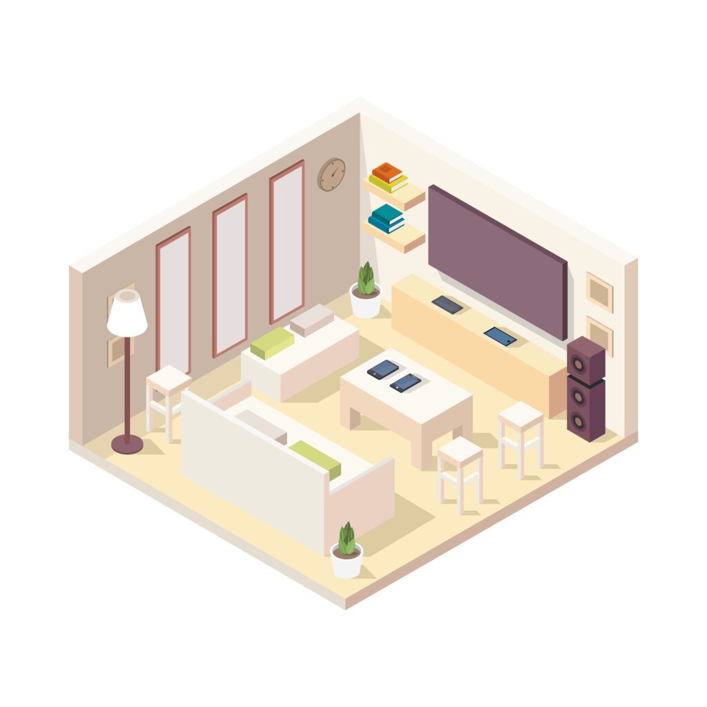 Isometric lounge room on a background Free Vector