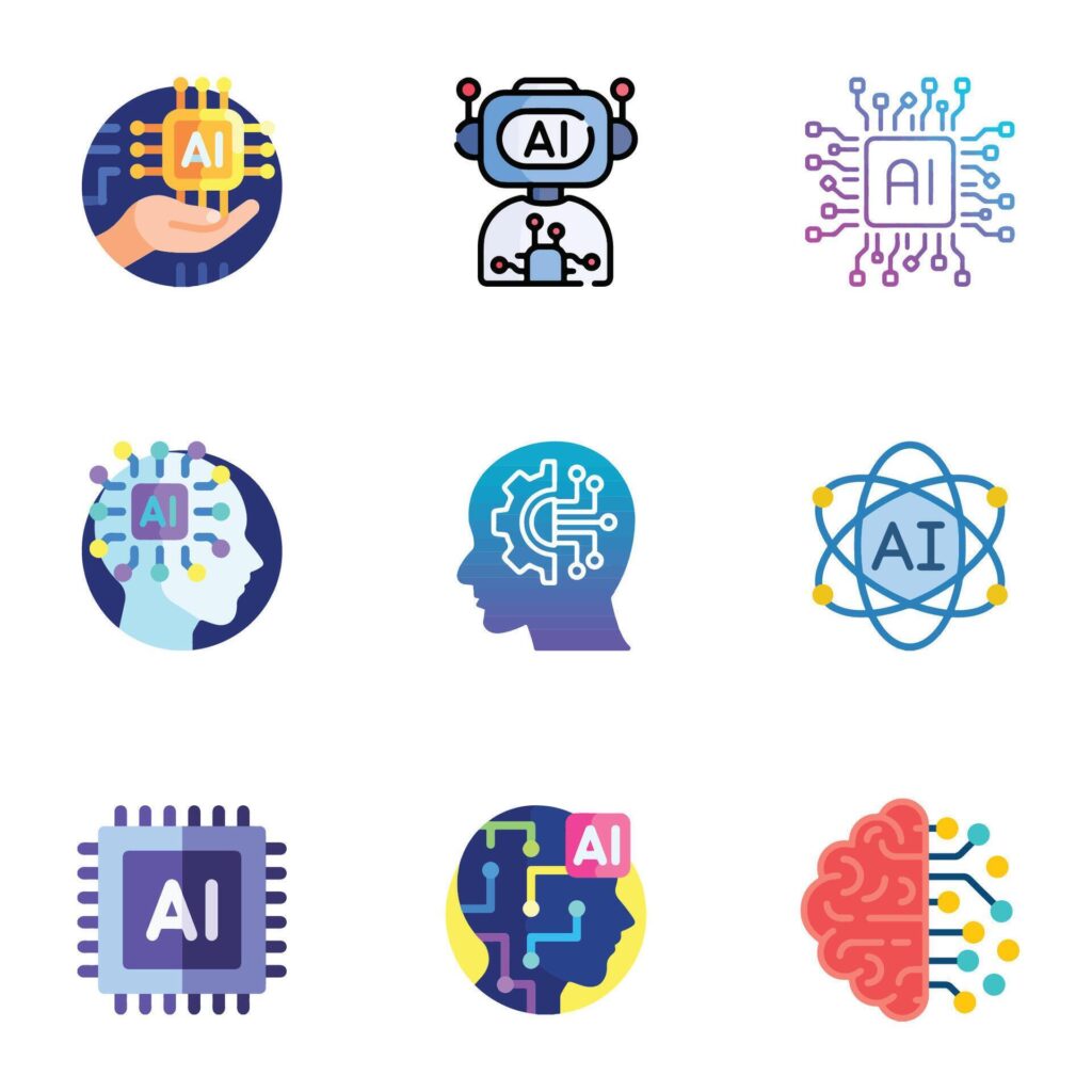 A set of artificial intelligence icons in a trendy linear style Stock Free