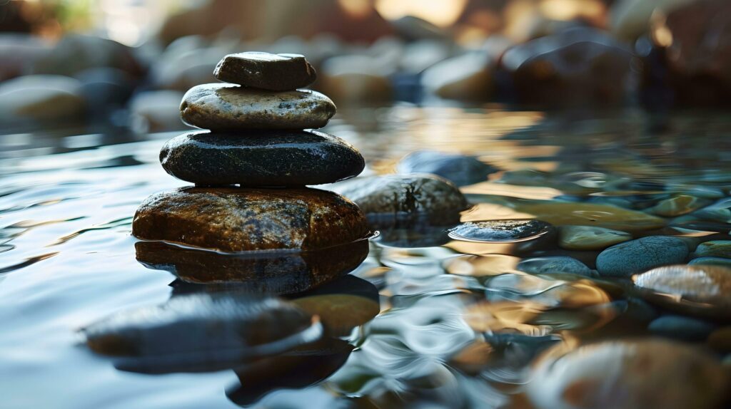 Zen Stones Stacked Harmoniously in Calm Waters Free Photo