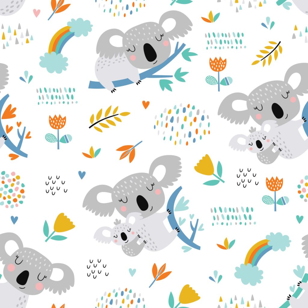 Vector seamless pattern with cute koala. Free Vector