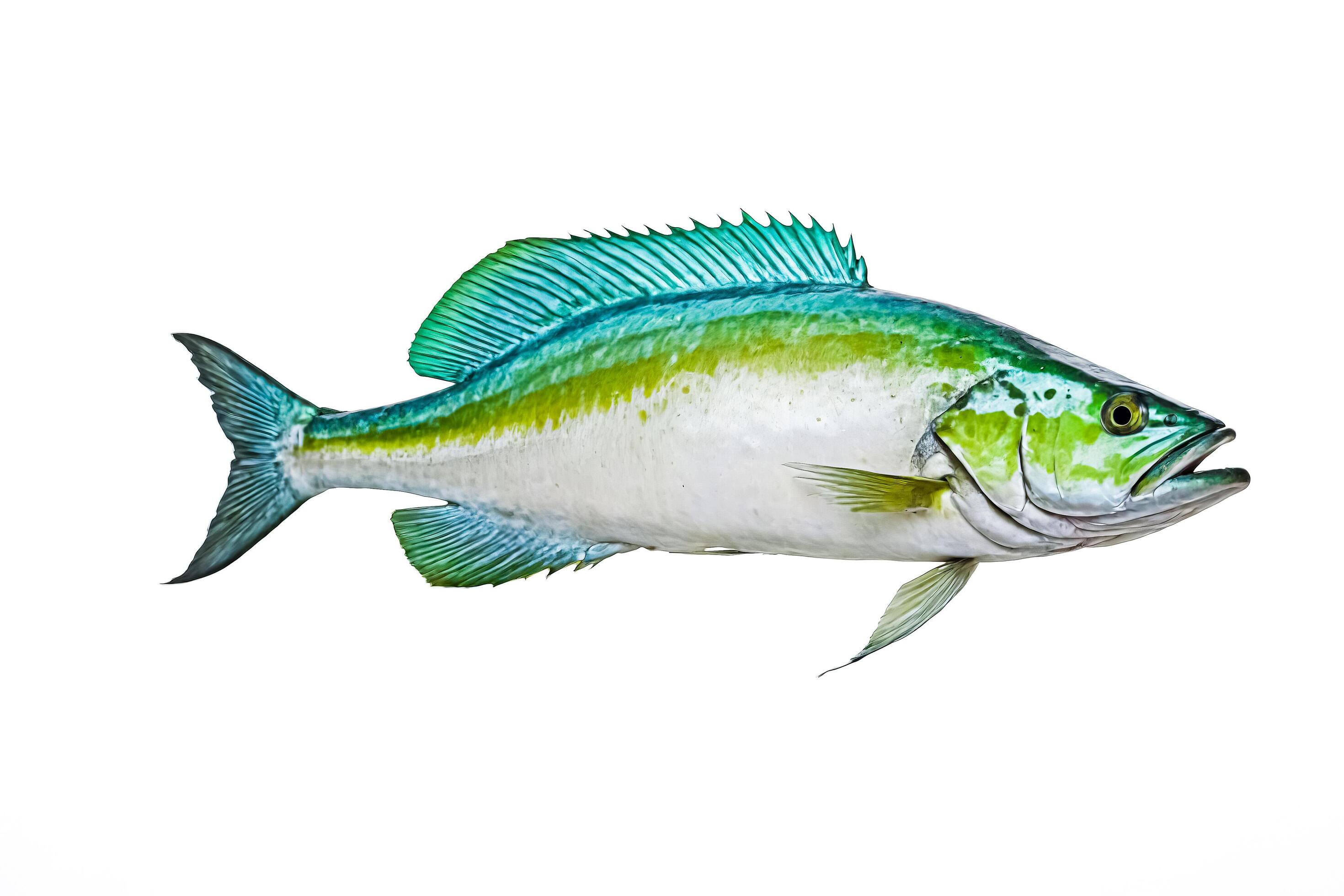 Green and Blue Fish Isolated on White Background Stock Free