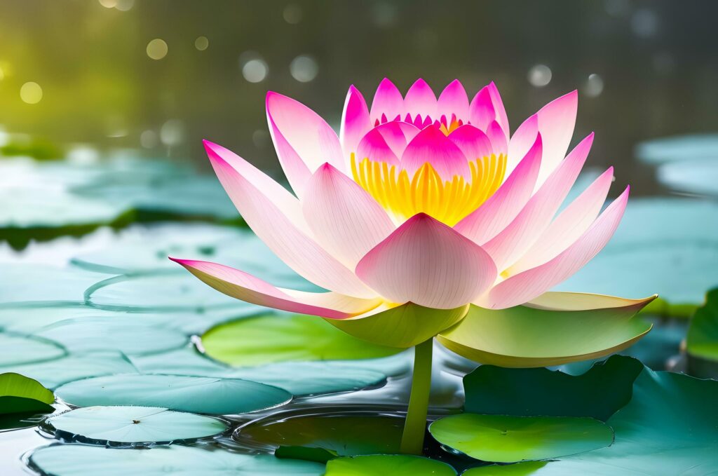 Pink lotus flower is blooming beautifully. generative ai Stock Free