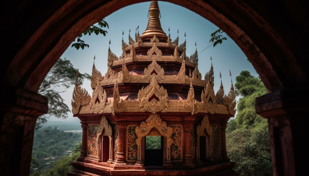 Majestic pagoda ruins reveal ancient Thai culture and spirituality generated by AI Stock Free