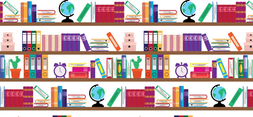 wood bookshelf seamless pattern background, education backdrop for graduation Free Vector