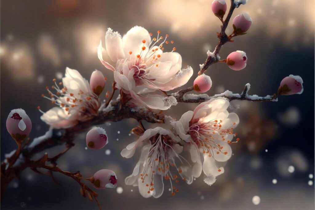 close up of a flower on a tree branch. . Stock Free