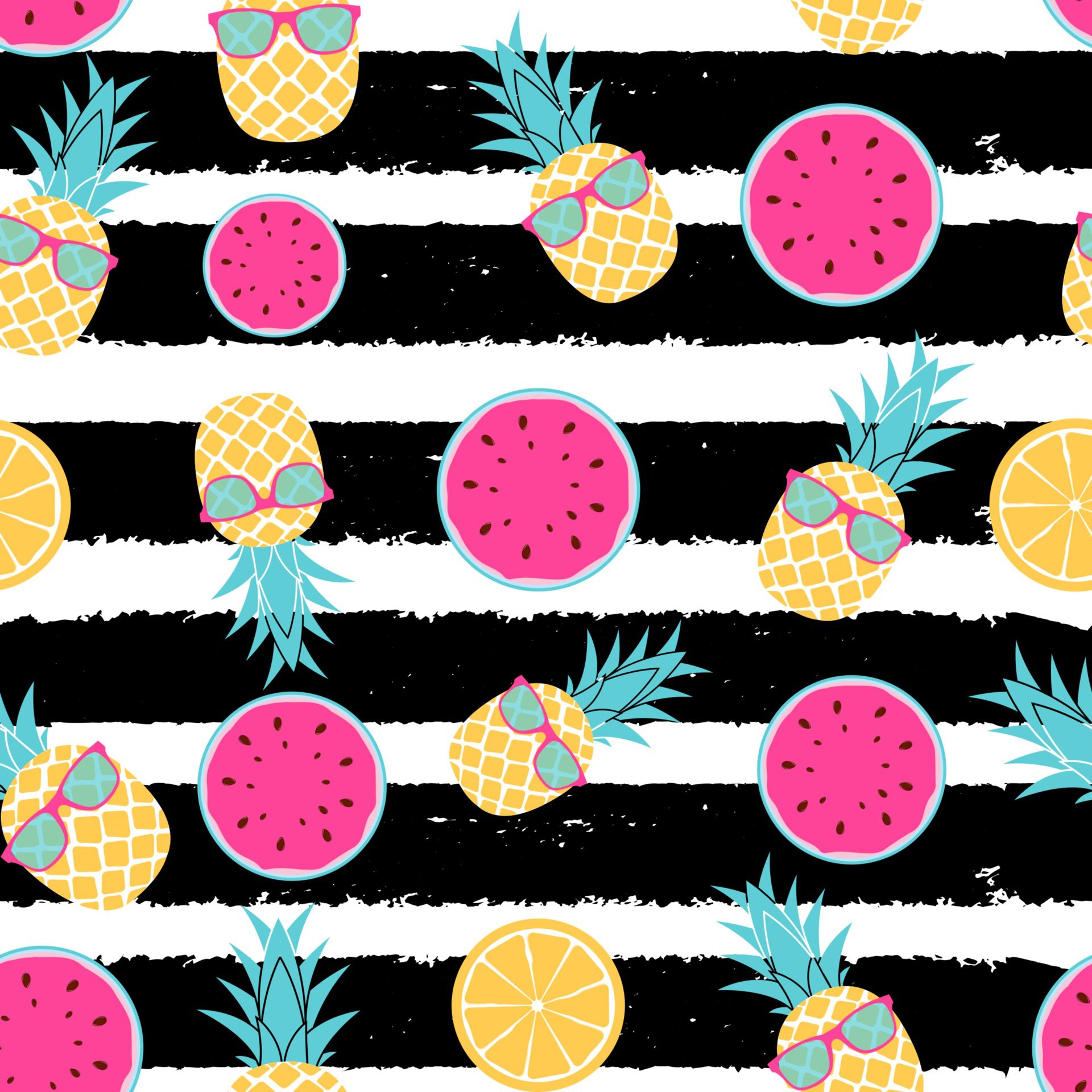 Tropic fruit Pineapple, watermelon and orange seamless pattern background design. Vector Illustration Free Vector