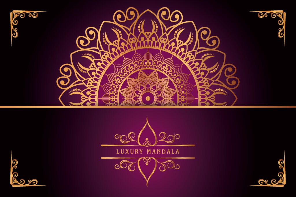 golden mandala design with gradients background Free Vector