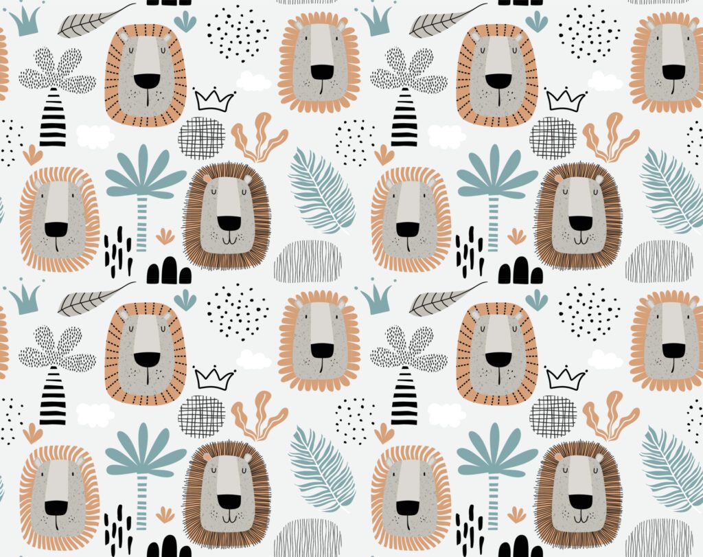 Seamless pattern with cute cartoon lion. Free Vector