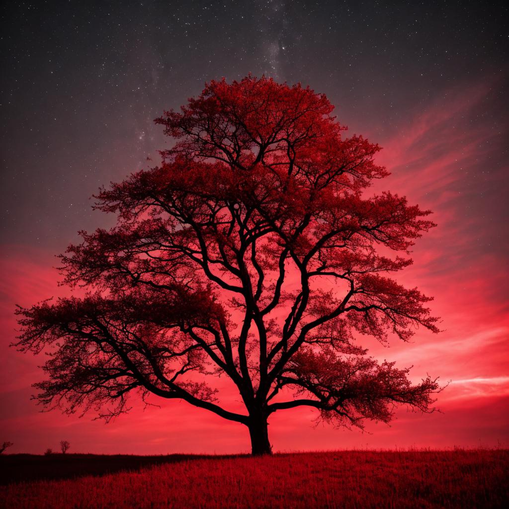 Black tree in red by @ai_generated