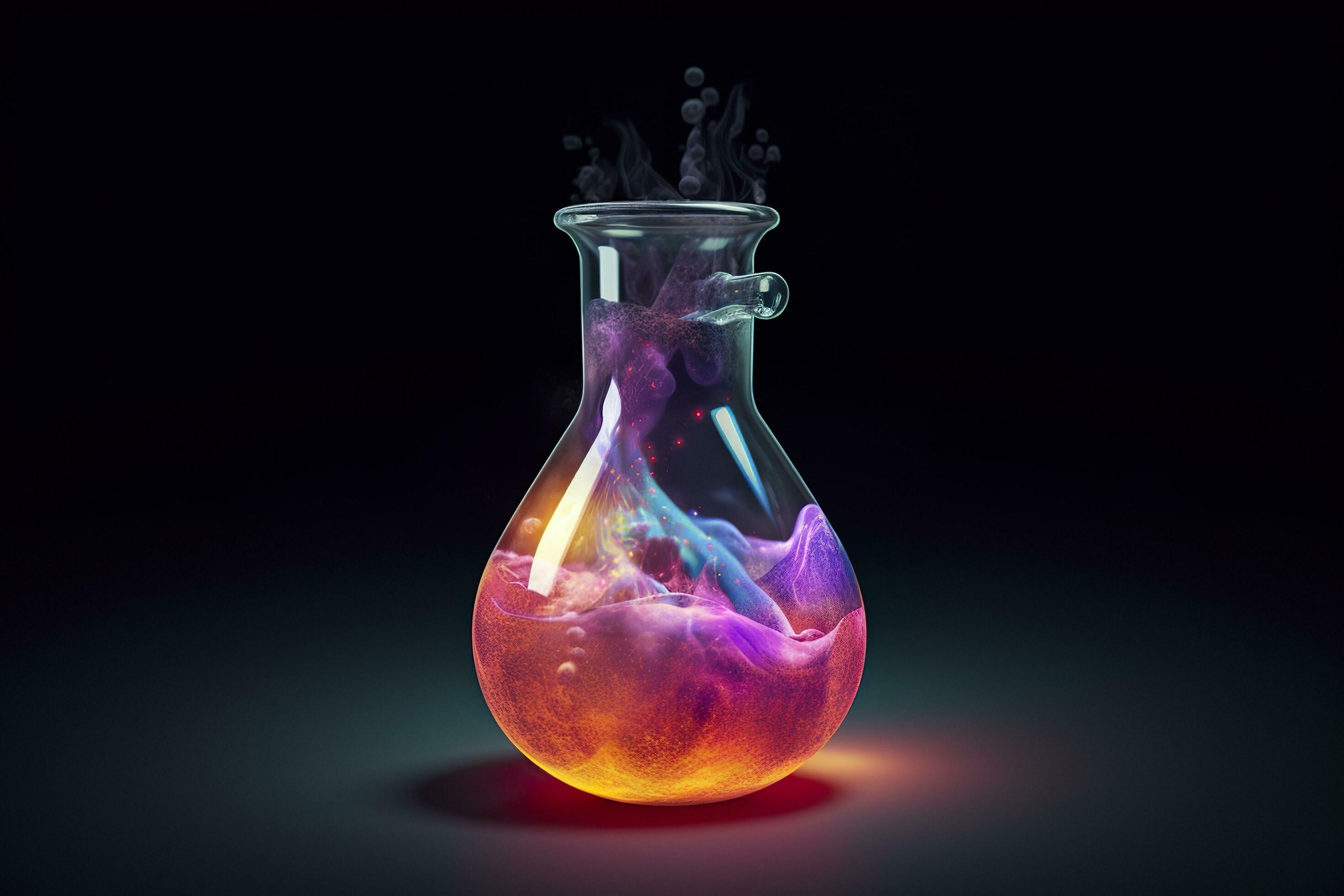 Close Up of a Science Beaker Filled with Multi Colored Liquids. AI Generative Stock Free