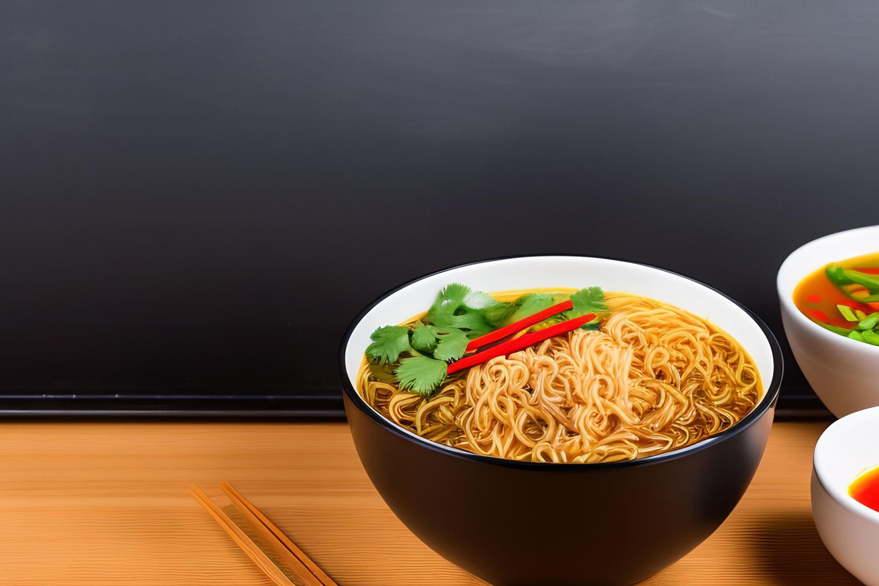 Delicious noodles. Fast food meal with appetizing pasta and chopsticks. Stock Free